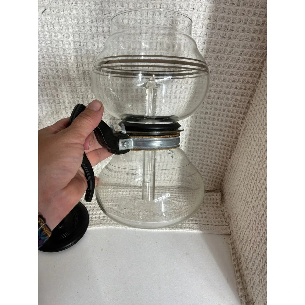 Vintage Cory Glass Vacuum Siphon Coffee Maker Set Clear Black Silver Striped